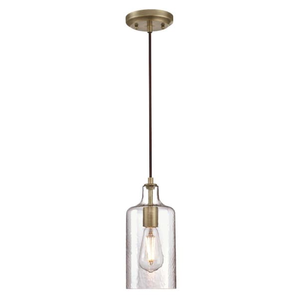 Westinghouse Pendant 60W Mini Carmen, Antique Brass Clear, Textured Glass 6371400 - main